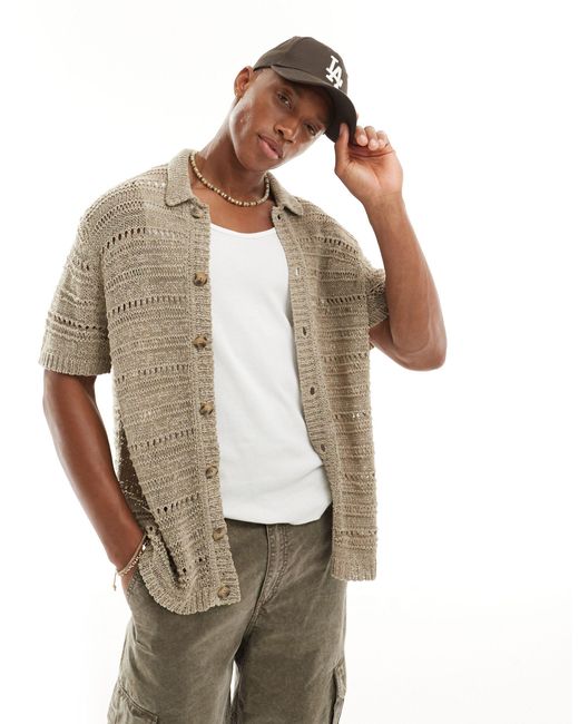 ASOS Natural Knitted Button Through Polo for men
