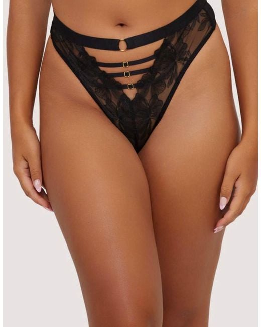 Playful Promises Black Eleanor Strappy Embroidery High Waist Thong