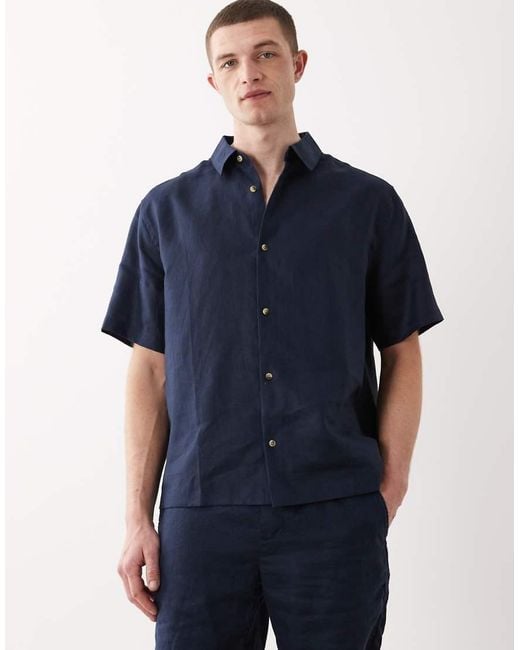 ASOS Blue 100% Linen Relaxed Shirt for men