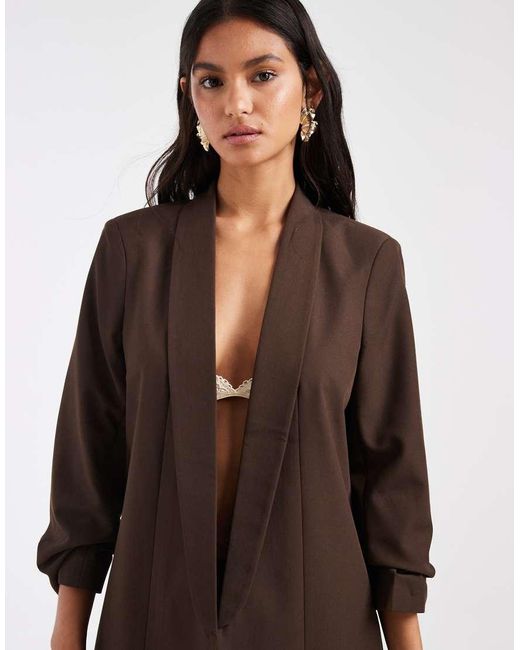 Pieces Brown Ruched Sleeve Tailored Blazer