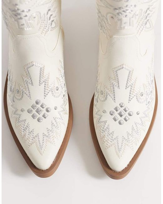 Glamorous White Embroidered Western Knee Boots