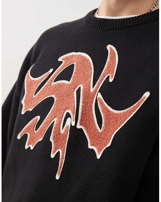 Jersey Extragrande Con Estampado Gráfico Rojo De Jacquard Cypher De Weekday de hombre de color Black