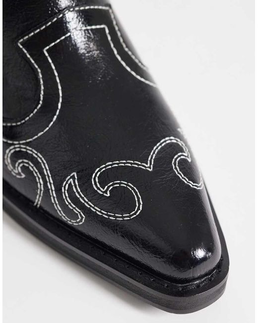 Public Desire Black Ula Embroidered Low Ankle Boots