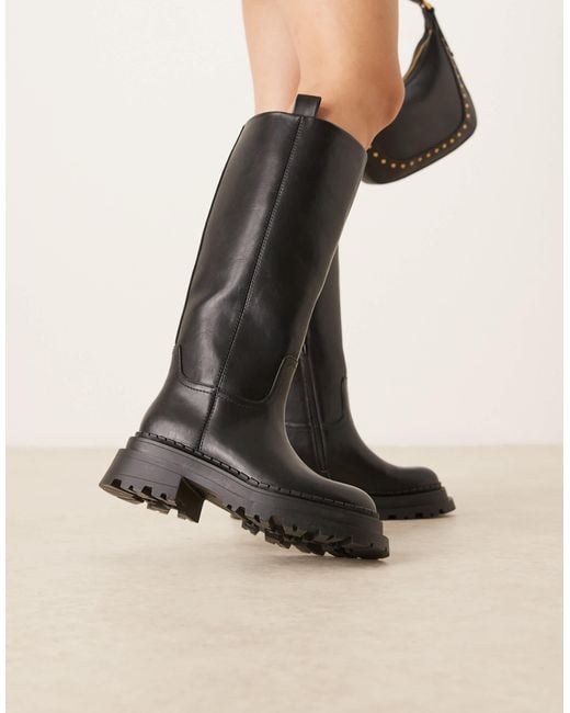 Asos Design Wide Fit Black – cecilia – flache, kniehohe stiefel
