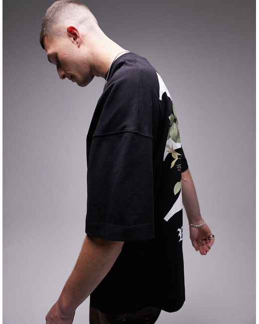 TOPMAN Extreme Oversized T-shirt With Rituals Floral Print in Black for Men  | Lyst Canada