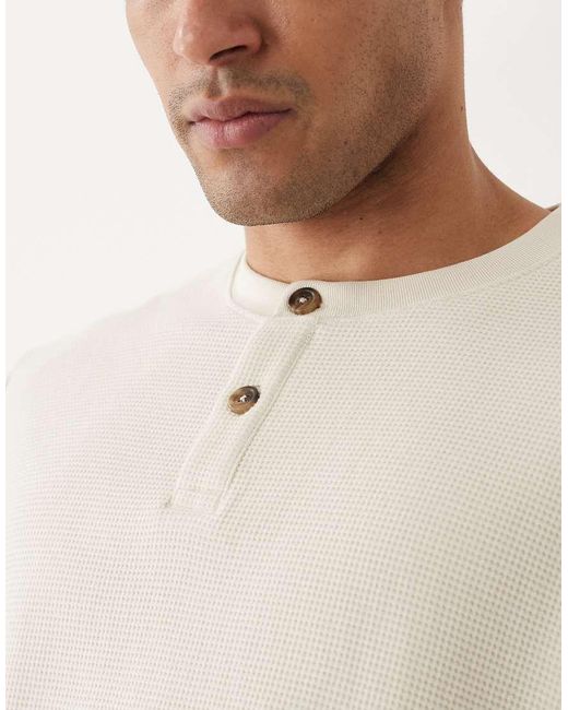 SELECTED Natural Heavyweight Waffle Long Sleeved Sleeved Henley T-Shirt for men