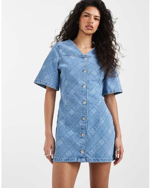 ASOS Blue Denim V-neck Short Sleeve Dress