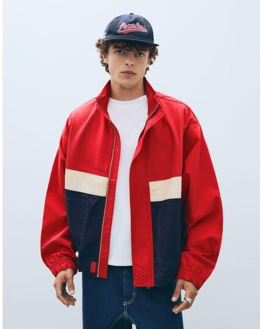 Bershka Red Zip-Up Windbreaker for men