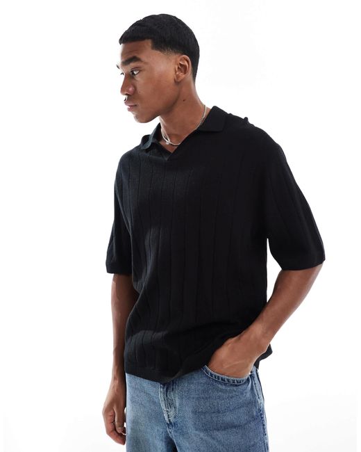 Jack & Jones Black Open Neck Polo for men