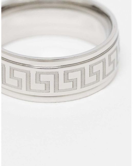 ASOS Waterbestendige Brede Ring Met Rand Met Grieks Golvend Motief Van Roestvrij Staal in het White voor heren