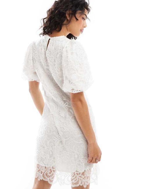 Y.A.S White Floral Detail Half Sleeve Mini Dress