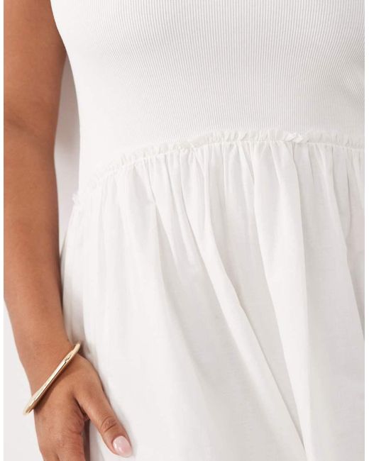 ASOS White Asos Design Curve Scoop Ribbed Bodice With Poplin Skirt Midi Dress