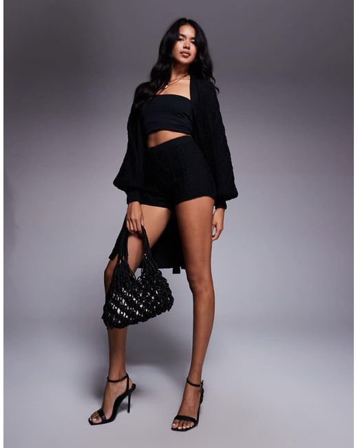 AFRM Black Heavy Cable Knit Hot Pant Short Co-ord