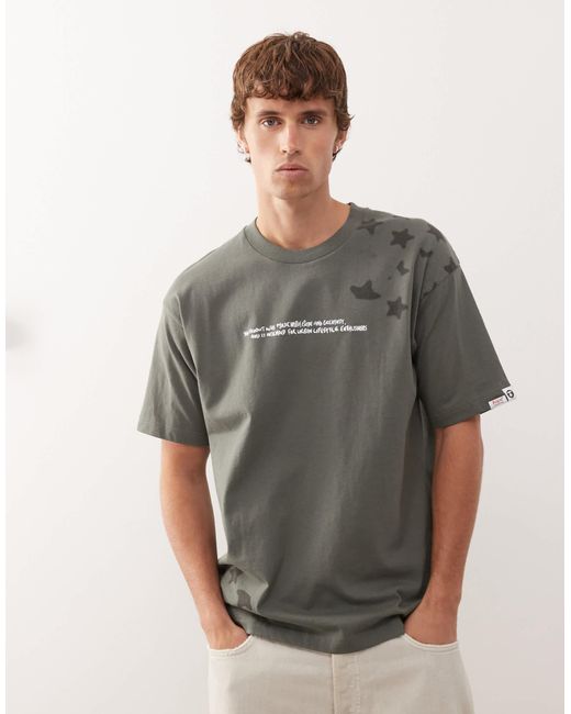 Aape by a bathing ape - t-shirt coupe carrée imprimé à l'avant et au dos - kaki Aape By A Bathing Ape pour homme en coloris Gray