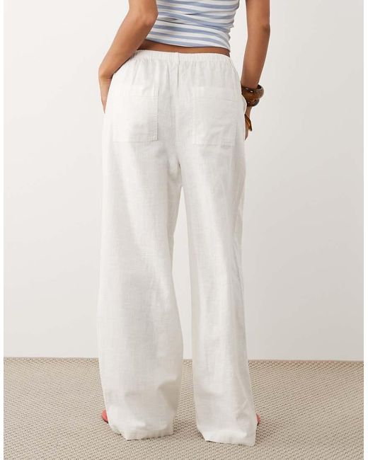 ASOS White Asos Design Petite Linen Look Pull On Trousers