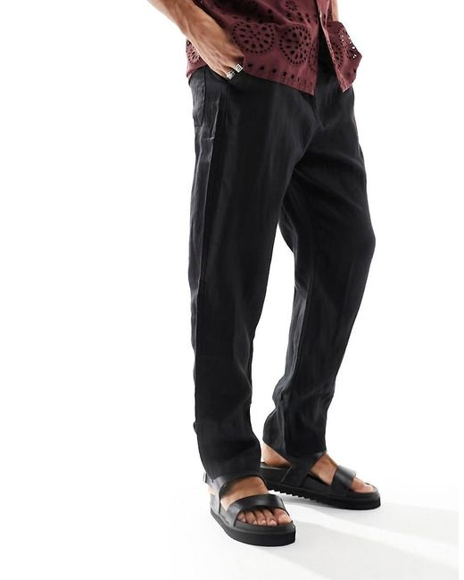 Cotton On Black Relaxed Straight Leg Linen Pants for men