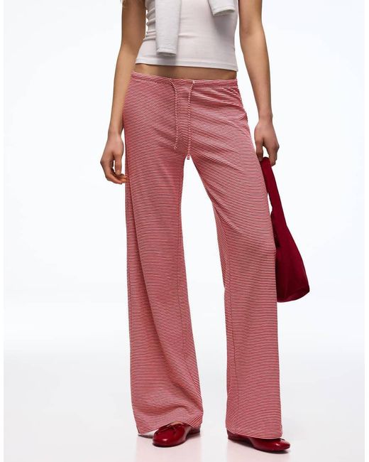 Bershka Red Petite Straight Print Trousers