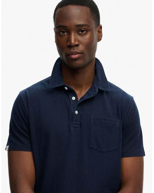 Superdry Blue Classic Cotton Linen Polo Shirt for men