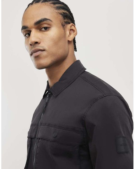 River Island Black Regular Fit Zipped Overshirt for men