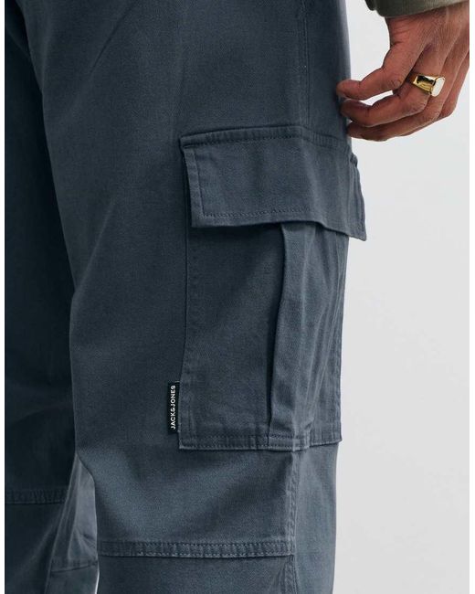 Jack & Jones Gray Cuffed Slim Cargo Trousers for men