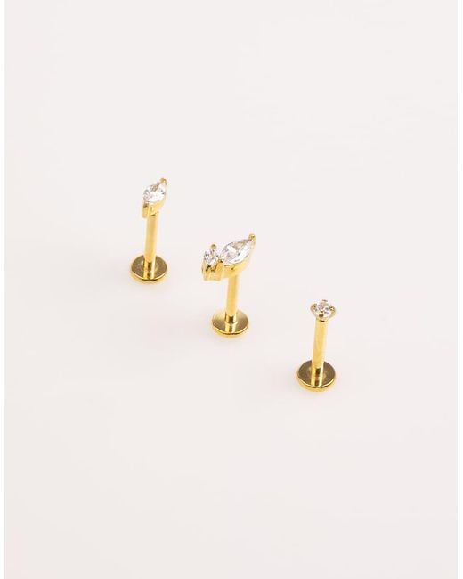 Pack De Piercings Dorados De Acero Quirúrgico Chapado En Oro Con Parte Trasera Plana Y Circonitas En Forma De Hoja De Lovisa de color Natural