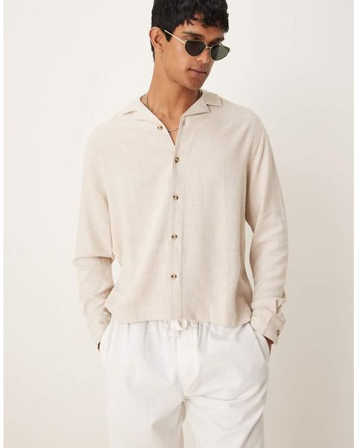 ASOS Natural Boxy Revere Linen Blend Shirt for men