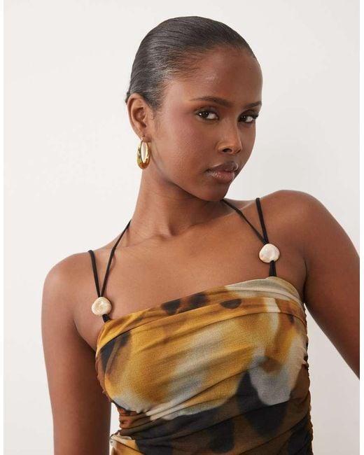 ASOS Brown Mesh Strappy Halter Neck Cami With Ruching