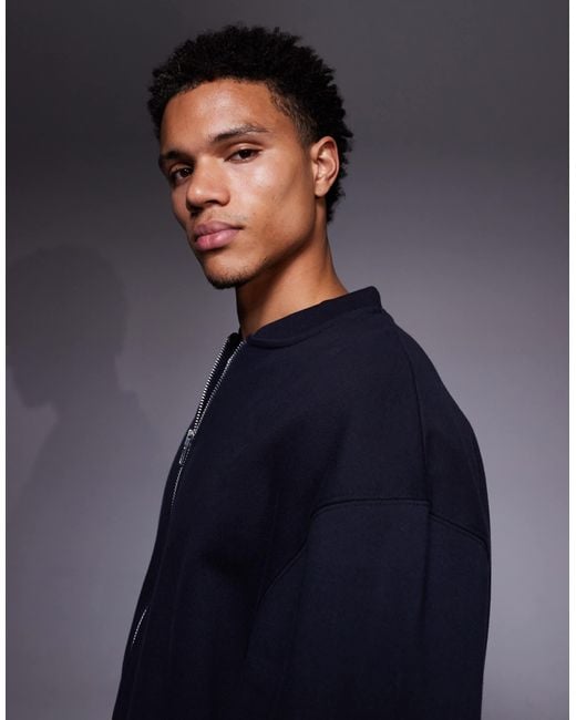 ASOS Blue Oversized Heavyweight Jersey Bomber Jacket for men