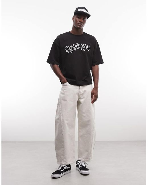 ASOS Black Boxy Oversized T-shirt With Bubble Paraiso High Build Embroidery for men