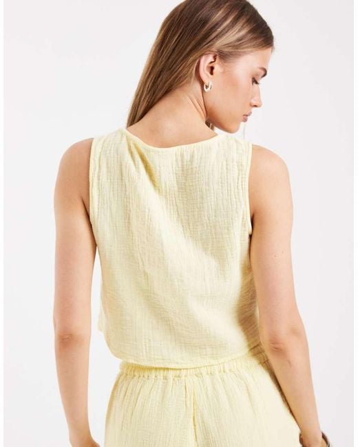Pieces Natural Crinkled Cotton Sleeveless Tie Front Top