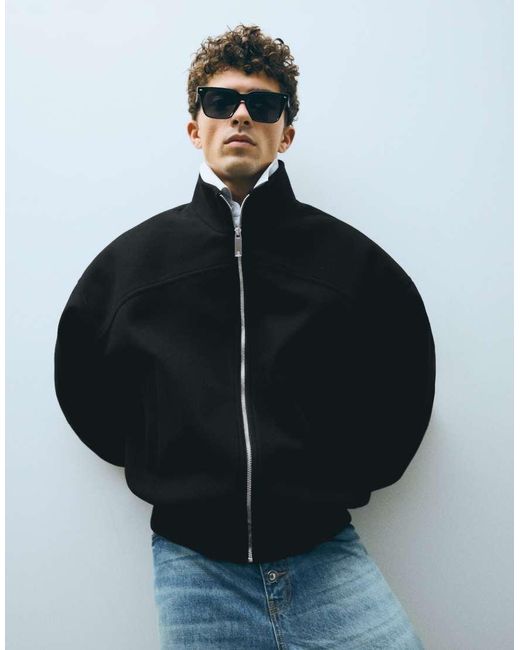 Bershka Black Wool-blend Bomber Jacket for men