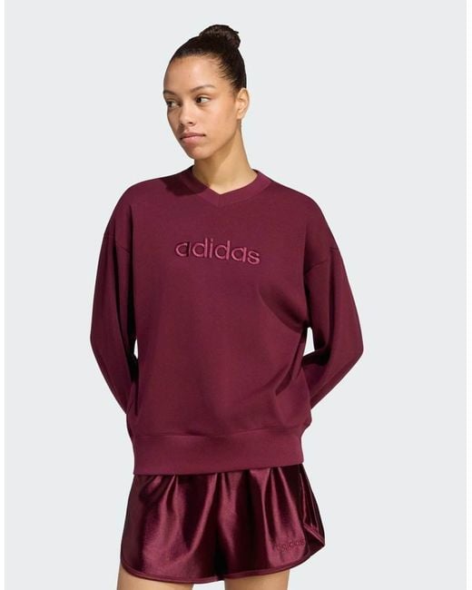Adidas Originals Red Seasonal Essentials Satin V-Neck Sweatshirt