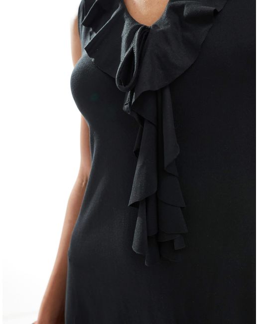 Robe d'été courte avec liens à nouer sur l'avant et volants en cascade - noir-pas Miss Selfridge en coloris Black
