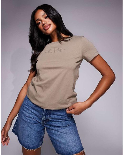 T-Shirt Color Cuoio Con Logo Al Centro di ARMANI EXCHANGE in Blue