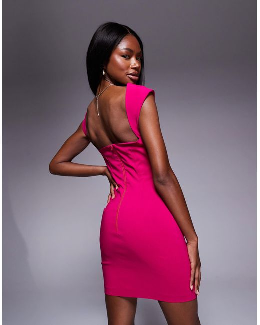 Robe courte en bengaline à encolure carrée et dos ouvert - fuchsia Vesper en coloris Pink
