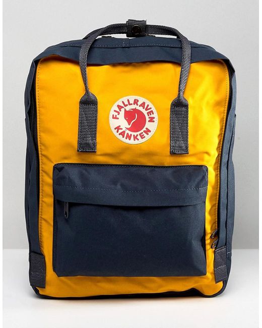 Fjallraven Blue Kanken Backpack In Navy With Yellow Contrast 16l for men
