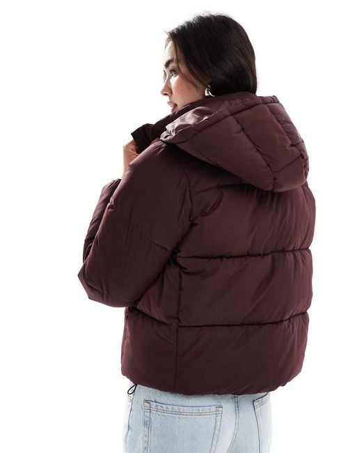 New Look Purple Cropped Hooded Puffer Coat
