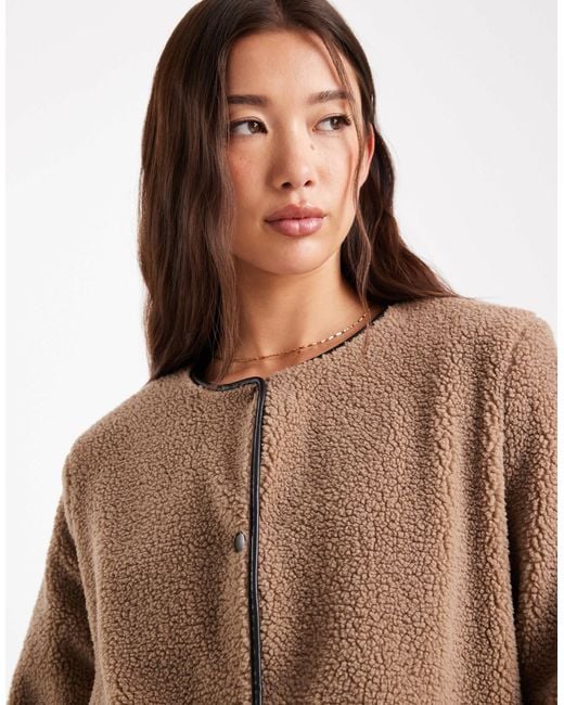 Vero Moda Brown Lightweight Contrast Teddy Jacket