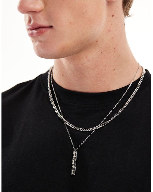 ASOS Black 2 Pack Necklace With Bar Pendant for men