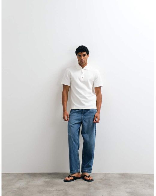 ARKET White Cotton Rich Short Sleeve Waffle Polo for men