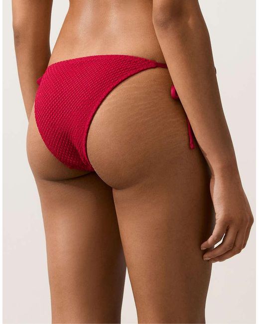 Oysho Red Medium-Coverage Waffle Bikini Briefs With Ties