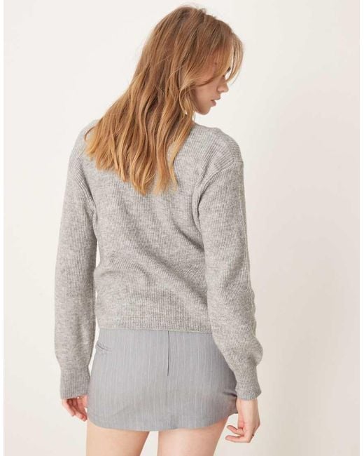 Jdy Gray Ribbed Cardigan With Pearl Buttons