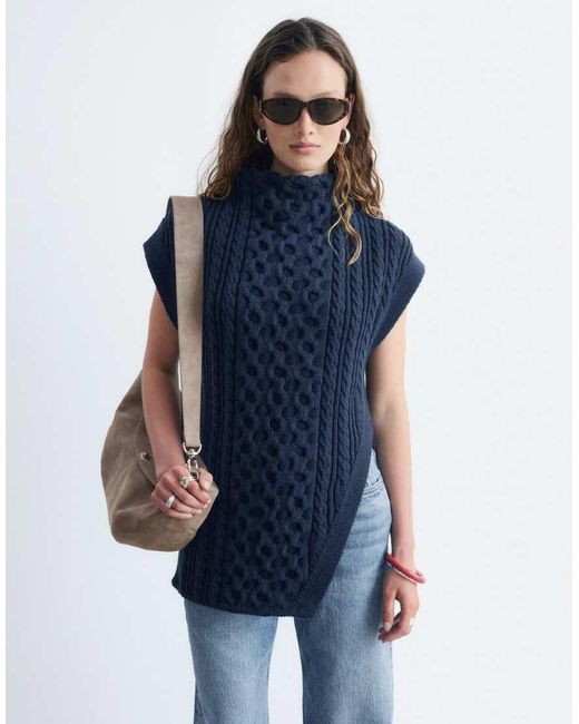& Other Stories Blue Chunky Cable Knitted Vest With Front Split Detail