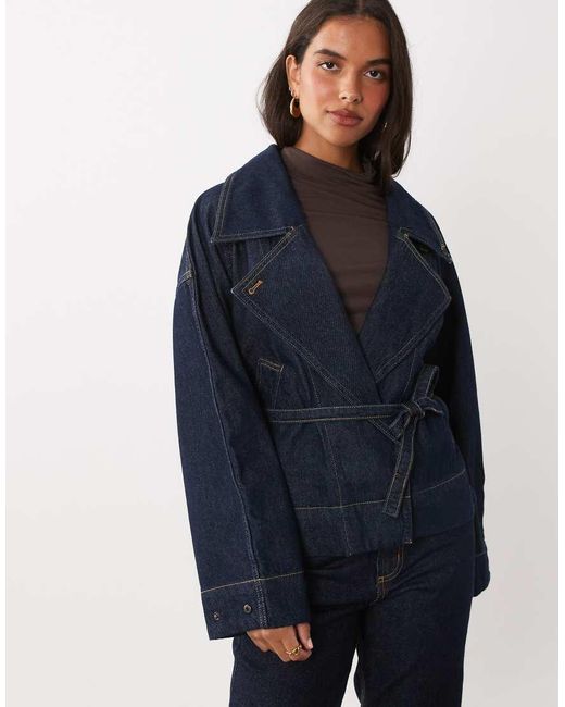 Mango Blue 100% Cotton Belted Short Denim Jacket