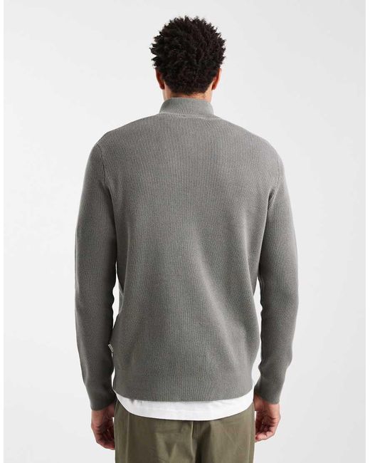 Only & Sons Green Ribbed Half Zip Jumper for men