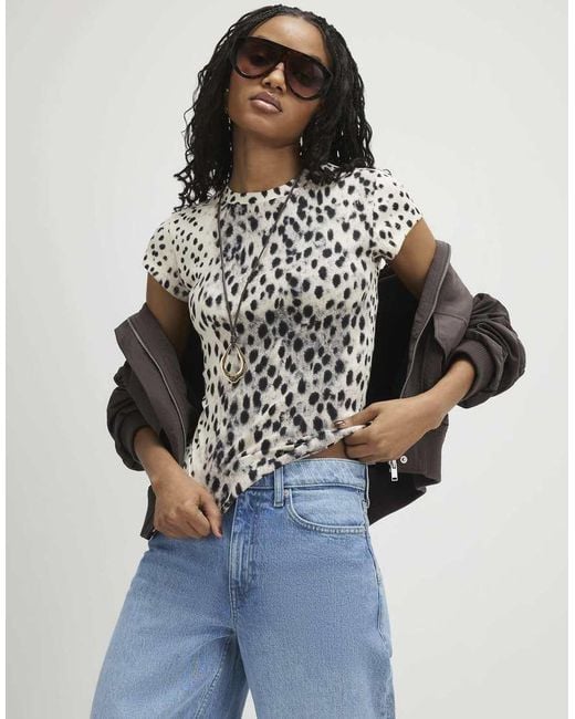 River Island White Cotton Cap Sleeve Animal Print T-Shirt