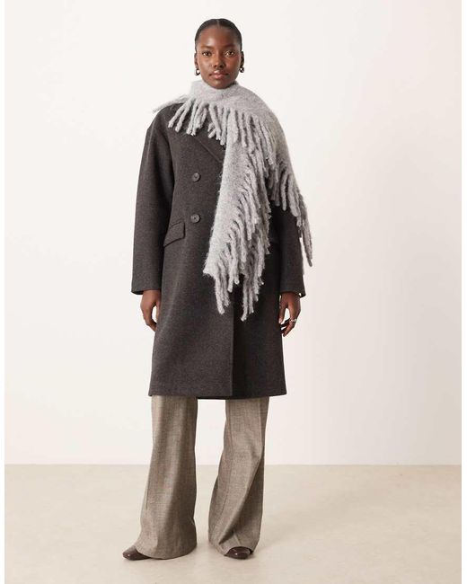 ASOS Gray Wool Mix Fringe Scarf