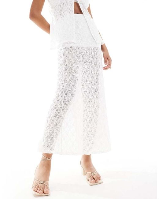 Pull&Bear White Textured Lace Maxi Skirt Co-ord