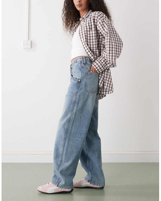 Monki Blue Fever Wide Legworkwear Jeans