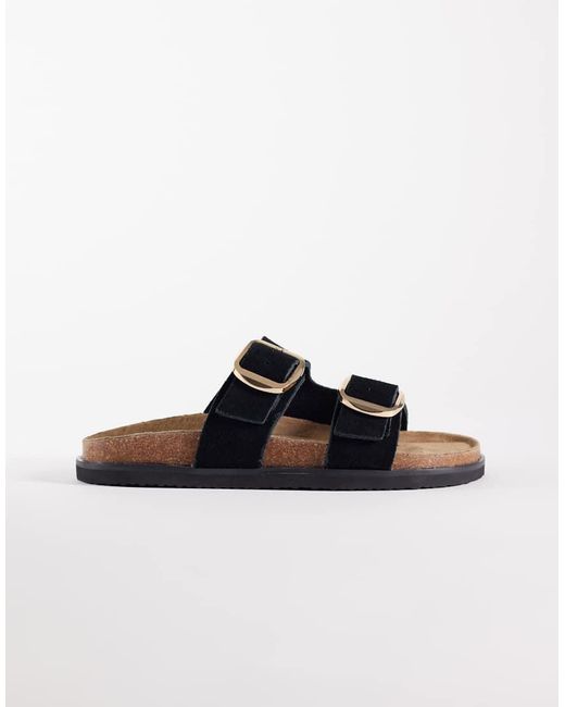 New Look Black Double Buckle Faux Leather Sandals